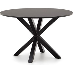 Kave Home - Argo ronde tafel in zwartgelakt MDF glas en stalen poten met zwarte afwerking Ø 120 cm