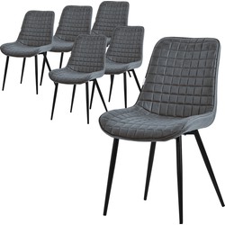 Eetkamerstoel set van 6 antraciet met kunstlederen bekleding en stalen poten Keukenstoel met rugleuning ML design