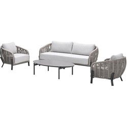 Zaragosa loungeset - 4-dlg- carbon black - rope taupe - valley sand