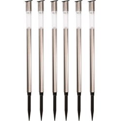 Lumineo Tuinfakkel Bodi - 6x - solar - RVS - warm wit - 57 cm - Prikspotjes