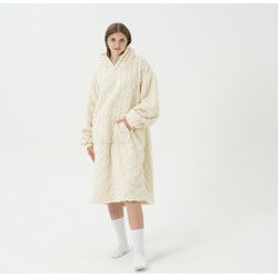Textino SOPHIE Oversized Hoodie - 70x110 cm - Hoodie & deken in één - extra grote kabeltrui met capuchon - Bone White - offwhite - Textino