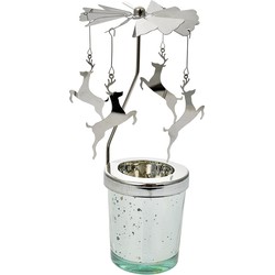 Clayre & Eef Waxinelichthouder Ø 8x17 cm Zilverkleurig Glas Metaal Herten