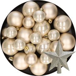 Kerstversiering kunststof kerstballen met piek parel/champagne 6-8-10 cm pakket van 45x stuks - Kerstbal