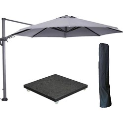 Garden Impressions Hawaii zweefparasol Ø350 cm carbon black / licht grijs met 90kg royal antraciet parasolvoet en parasolhoes
