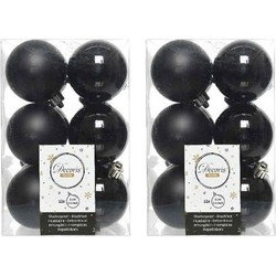 24x Kunststof kerstballen glanzend/mat zwart 6 cm kerstboom versiering/decoratie - Kerstbal