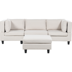 UNSTAD - Driezitsbank met ottomaan - Lichtbeige - Polyester