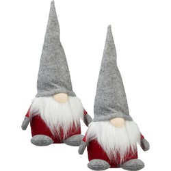 2x stuks pluche gnome/dwerg decoratie poppen/knuffels met grijze muts 30 cm - Kerstman pop