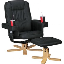 Pippa Design relax fauteuil met kruk en bekerhouders - zwart