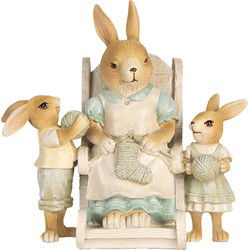Clayre & Eef Decoratie Beeld Konijnen 18x11x17 cm Beige Kunststof