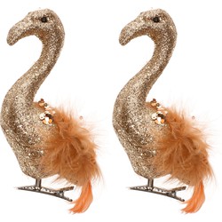 2x stuks decoratie vogels op clip flamingo rood 13 cm - Kersthangers