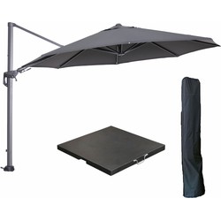 Garden Impressions Hawaii zweefparasol Ø350 cm carbon black / donker grijs met 90kg black polished parasolvoet en parasolhoes