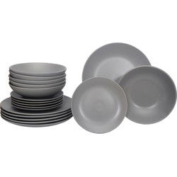 Luzzo® Serviesset Aland 6 persoons Aardewerk - 18-delig met Pastaborden - Mat Grijs
