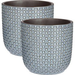 Mica Decorations Plantenpot - 2x - keramiek - blauw - 19 x 17 cm - Plantenpotten