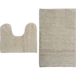 MSV Badkamerkleedje/badmatten set - voor op de vloer - creme wit - 45 x 70 cm/45 x 35 cm - Badmatjes