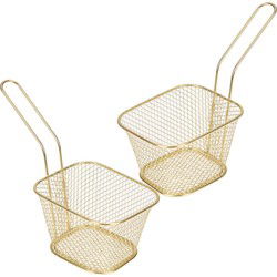 Patat/snacks serveermandje/frituurmandjes - 4x - metaal - goud - 9 x 11 cm - Serveerschalen