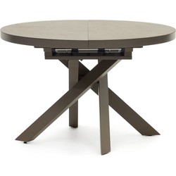 Kave Home - Vashti uitschuifbare tafel met porseleinaardewerk blad en bruine stalen poten Ø 120(160)cm