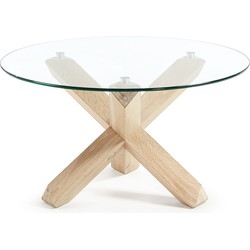 Kave Home - Lotus salontafel Ø 65 cm glas met massief eiken poten