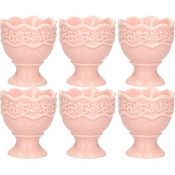 Eierdop - 6x - porselein - pastel roze - 5,5 x 6,5 cm - Eierdopjes