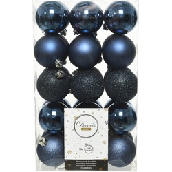 Decoris kerstballen - 30x st - donkerblauw - D6 cm - kunststof - Kerstbal