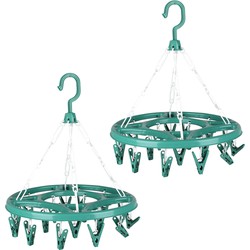 Urban Living Wasgoed droogcarrousel/droogmolen - 2x - 18 clips/knijpers - groen - kunststof - 32 cm - Hangdroogrek