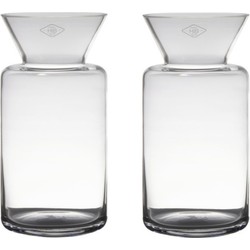 Set van 2x stuks luxe stijlvolle bloemenvaas/bloemenvazen 30 x 15 cm transparant glas - Vazen