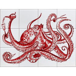 Tegeltableau Octopus 3x4 rood