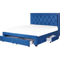 LIEVIN - Bed met opbergruimte - Marineblauw - 180 x 200 cm - Fluweel