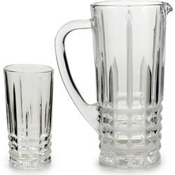 Glazen schenkkan/karaf 1liter 25 x 16 cm met 6 drinkglazen van 250 ML - Drinkglazen