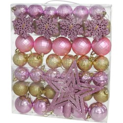 Gerimport Kerstballen - piek - 57 delig - roze/goud - kunststof - Kerstbal