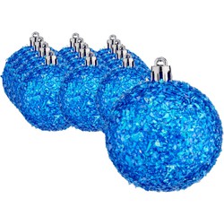 Krist+ Kerstballen - 12x st - blauw kobalt glitter - kunststof - 6 cm - Kerstbal