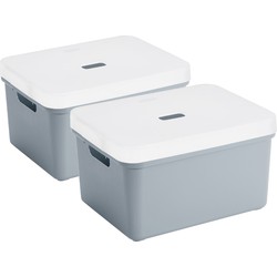 2x Sunware opbergbox/mand 32 liter blauwgrijs kunststof met transparante deksel - Opbergbox