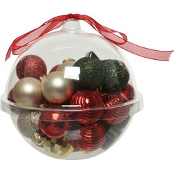 30x stuks kleine kunststof kerstballen rood/donkergroen/champagne 3 cm - Kerstbal
