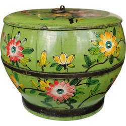 Fine Asianliving Antique Chinese Wooden Handpainted Rice Container