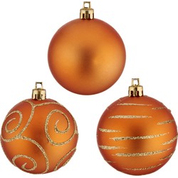 Krist+ Kerstballen - 30x ST - oranje - gedecoreerd - kunststof - 6 cm - Kerstbal