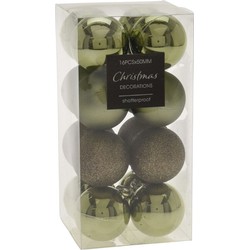 16x stuks kerstballen mix groen tinten kunststof 5 cm - Kerstbal