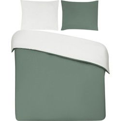 DoubleDry Dekbedovertrek 100% Percal Katoen - Lits Jumeaux 240x200/220 cm + 2 Kussenslopen - Zacht, Ademend en Huidvriendelijk - Jade/Wit