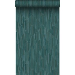 Origin Wallcoverings behang 3D-houtmotief petrolblauw - 50 x 900 cm - 347871