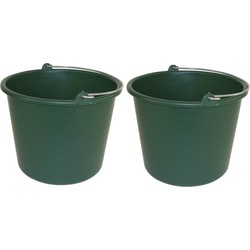 2x Schoonmaakemmers/huishoudemmers 12 liter groen - Emmers