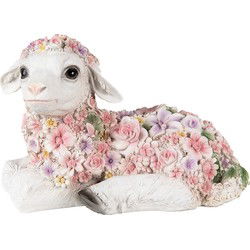 Clayre & Eef Beeld Schaap Roze Polyresin Bloemen