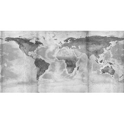 Sanders & Sanders fotobehang beton wereldkaart grijs - 500 x 250 cm - 612363