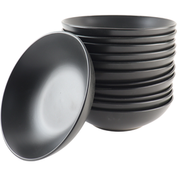 OTIX Diepe Borden - Pastaborden - Spaghettiborden - Soepborden - Set van 12 - Mat zwart - Diameter 20.5cm - Aardewerk - IVY - Servies