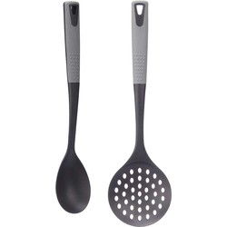 Kook/keuken gerei - set van 2x stuks - zwart/grijs - kunststof - keuken/kook accessoires - Soeplepels