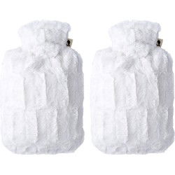 Warm water kruik met warme bont hoes - 2x - wit - 1800 ml - hoogpolig - Kruiken