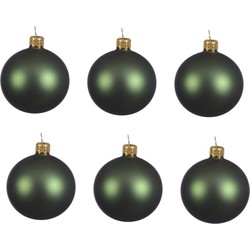 6x Glazen kerstballen mat donkergroen 8 cm kerstboom versiering - Kerstbal