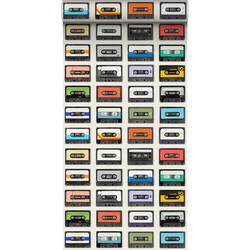 ESTAhome XXL behang vintage cassettes beige, zwart, rood, oranje, paars, blauw en groen - 50 x 900 cm - 158506