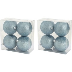 24x stuks kunststof glitter kerstballen ijsblauw 10 cm - Kerstbal