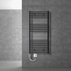 Elektrische badkamerradiator met verwarmingselement 1200W 600x1200 mm antraciet recht met zijaansluiting & thermostaat-touchbediening LuxeBath