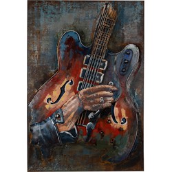 Clayre & Eef 3D Schilderijen metaal   60x90 cm Bruin Blauw Ijzer Gitaar Muurdecoratie