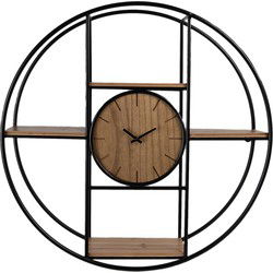 Clayre & Eef Wandklok  Ø 60 cm Bruin Zwart Hout Ijzer Muurklok