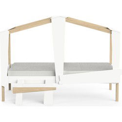 Lit cabane 90x200 avec tiroir blanc et décor chêne - CABANE